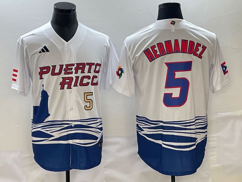 Men 2023 World Cub Puerto Rico #5 Hernandez White Nike MLB Jersey3->more jerseys->MLB Jersey